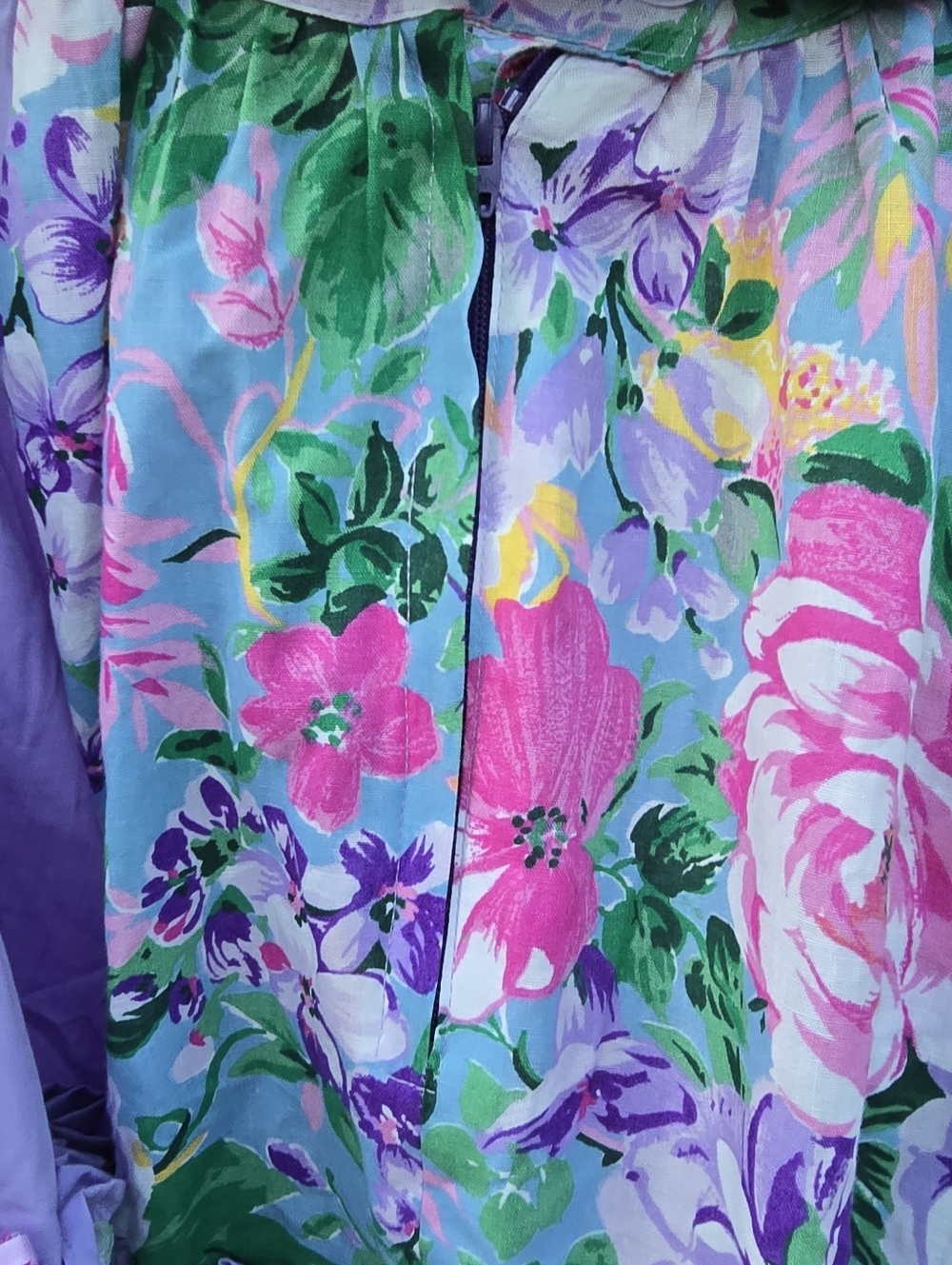 Vintage 80s 90s Floral Pastel Ruffle Mini Skirt Cottagecore Lavender Lace - Picture 6 of 9